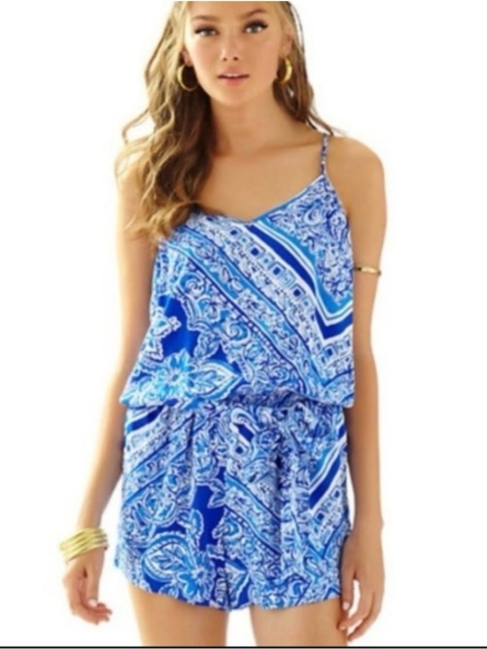 Lilly Pulitzer Blue and White Paisley Halter Romper